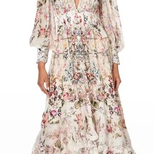 Camilla Floral Long Sleeve Dress in Cream and Pink